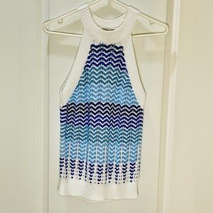 LOFT Chevron Knit Halter Top - Blue and White 100% Cotton Size Medium NWT